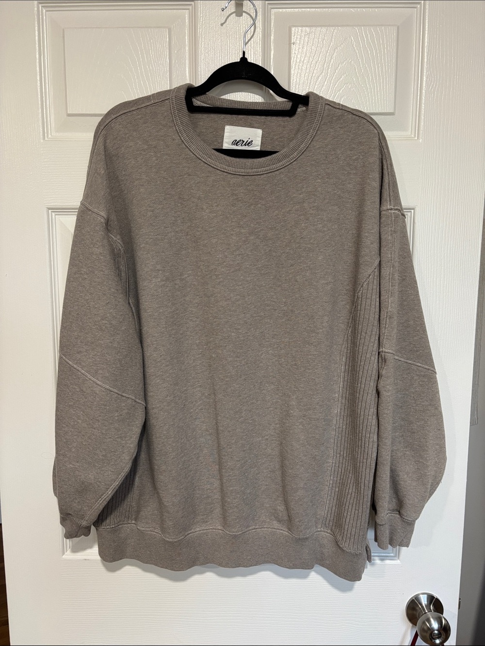 Aerie Tres Chic Oversized Sweatshirt Taupe Brown Grey Size Medium